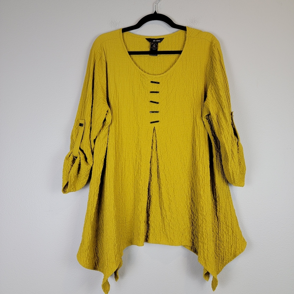Ali Miles Tunic Top Shark Bite Yellow Green 1X